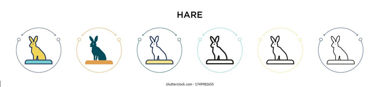Hare icon in filled, thin line, outline and stroke style. Vector illustration of two colored and black hare vector icons designs can be used for mobile, ui, web