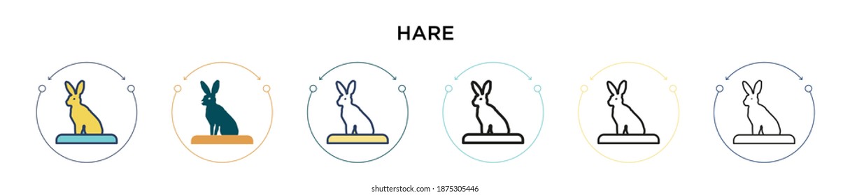 Hare icon in filled, thin line, outline and stroke style. Vector illustration of two colored and black hare vector icons designs can be used for mobile, ui, web