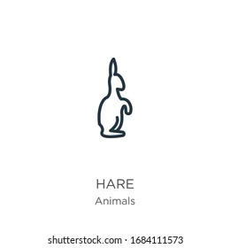 Hare icon. Thin linear hare outline icon isolated on white background from animals collection. Line vector sign, symbol for web and mobile