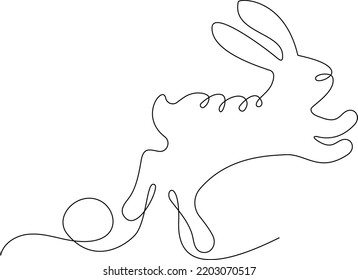 Hare jumps. Continuous line drawing. Cute rabbit silhouette. Zodiac sign. Easter and mid autumn Festival symbol. Vector cartoon illustration.