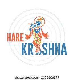 Hare Krishna, Lord Sri Krishna Art, Creative Typography Vector Design