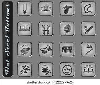 hare krishna vector web icons on the flat steel buttons