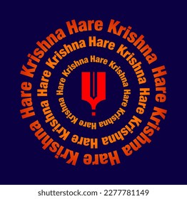 Hare Krishna-Hare Krishna. Lord Krishna's name is a round shape with a tilak icon.