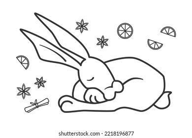 Hare line art coloring. Vector Painting picture rabbit symbol
