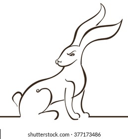 Hare. Line illustration.
