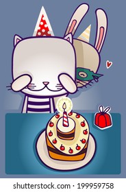 Hare makes ??a surprise for the cat on his birthday.
