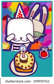 Hare makes ??a surprise for the cat on his birthday.