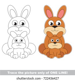 Hare Mom and her child to be traced only of one line, the tracing educational game to preschool kids with easy game level, the colorful and colorless version.