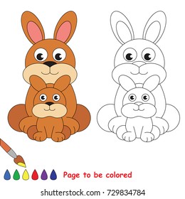 Hare Mother and her baby to be colored, the coloring book for preschool kids with easy educational gaming level.