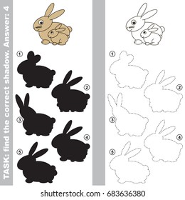 Hare mother and her baby with different shadows to find the correct one, compare and connect object with it true shadow, the educational kid game with simple gaming level.