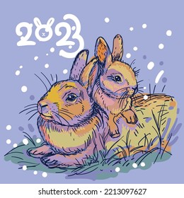 Hare multicolored symbol of the year. Vector illustration in the style of impressionism. for calendars design