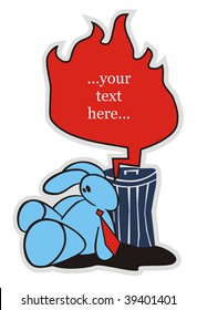 Hare near the garbage tank. Vector illustration.