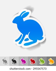 hare paper sticker with shadow. Vector illustration