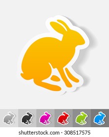 hare paper sticker with shadow. Vector illustration