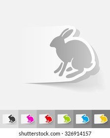 hare paper sticker with shadow. Vector illustration