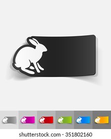 hare paper sticker with shadow. Vector illustration