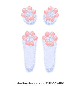 Hare paws concept. Cute and lovely rabbit feet. Isolated illustration on a white background. Vector illustration.