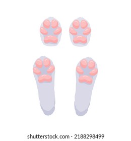 Hare paws concept. Cute and lovely rabbit feet. Isolated illustration on a white background. Vector illustration.