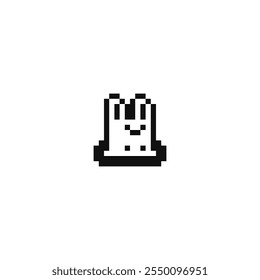 Hare pixel art cartoon character. Bunny. Cute rabbit. Video game sprite. Happy Easter. Stickers and embroidery design. 80s style. Isolated vector illustration. 