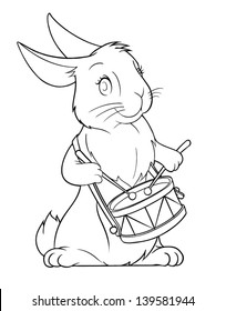 hare playing drum vector illustration isolated on white background