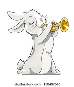 Ilustración vectorial de trompeta reproducida aislada en fondo blanco