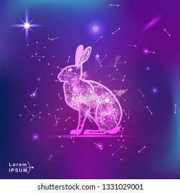 hare. Polygonal wireframe hare silhouette on gradient background. Space, futuristic, zodiac concept. Shine neon style vector illustration