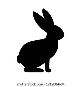 Hare, Rabbit Black Silhouette Icon. Bunny Side View. Profile Of Rabbit Pet. Vector Isolated Graphic Illustration On White Background