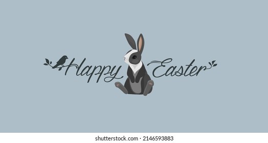 Hare, Rabbit, Bunny, Easter greeting card with text Happy Easter 