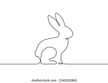 Hare, rabbit contour silhouette, one continuous line drawing. Simple abstract outline. Bunny side view for Easter. Profile of rabbit pet. Vector graphic illustration