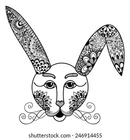 Hare, rabbit doodle style. Hand drawn illustration.