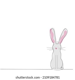 Hare or rabbit drawn with one line and colored. Concept for logo, flyer, banner. Graphic design