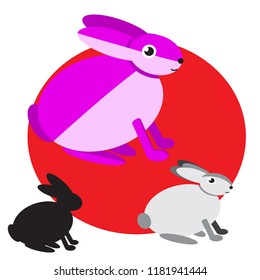 Hare, rabbit. Flat. Silhouette. Vector illustration.