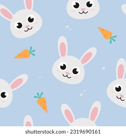 La liebre, la cabeza de conejo y el patrón de zanahoria sin fisuras. Ilustraciones infantiles personalizadas en segundo plano.