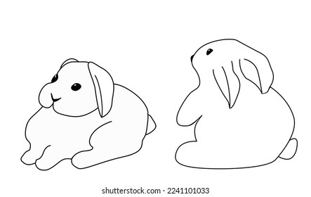 Hare, rabbit in linear style.  Outline icon, rabbit icon in two different poses. Vector illustration.