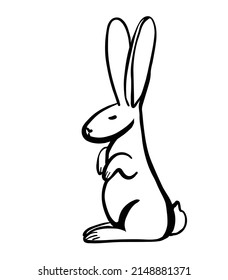 hare, rabbit with look ears. illustration done in black and white