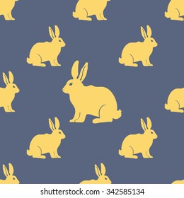 Hare or Rabbit silhouette seamless pattern. Vector Illustration