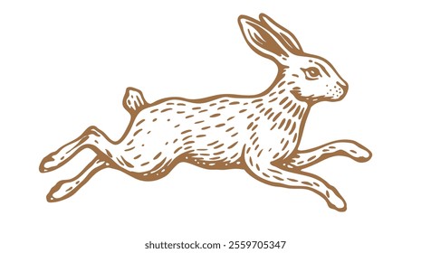 Hare, rabbit sketch. Vintage retro print, black white wild hare, rabbit drawing, sketch ink pencil draw, engrave old school style. Sketch artwork silhouette wild hare rabbit. Vector Illustration