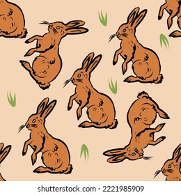 Hare, rabbit Surface animalistic background. illustration for fabric, wallpaper, cover, cards, pet products 