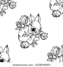 Hare, rabbit Surface animalistic background. illustration for fabric, wallpaper, cover, cards, pet products 