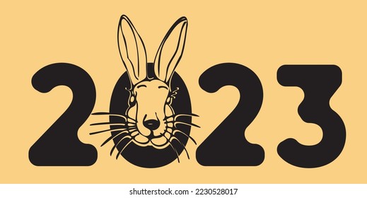Hare, rabbit - symbol of 2023. Numbers 2023 for the calendar.