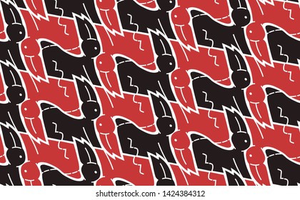 Hare or rabbit tessellation, background in Escher style, seamless pattern vector illustration
