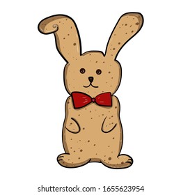Hare and rabbit with tie bow. Cookies Shaped Animal. Cartoon illustration on transparent and white backgrounds. Cozy Home.