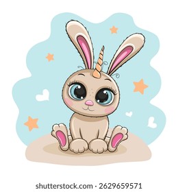 Hare rabbit unicorn in the clearing. Vector illustration.