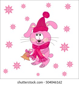 Hare or rabbit  in winter clothes under snow