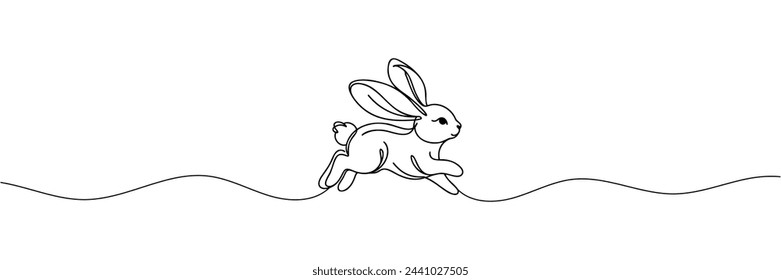 the hare runs is drawn in one continuous line. Vector illustration.