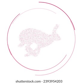 The hare runs symbol filled with pink dots. Pointillism style. Vector illustration on white background
