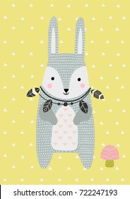 Hare in Scandinavian style. Vector illustration. Funny, cute poster.