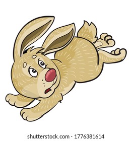 hare scared and runs away, cartoon illustration, isolated object on a white background, vector illustration, eps