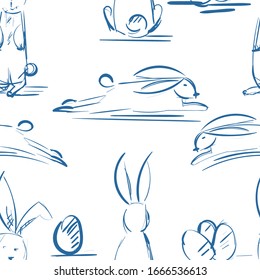 Hare seamless pattern. Rabbit. Doodle Hares 