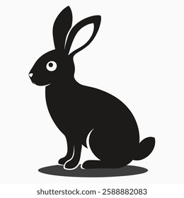 Hare shadow design element. Illustration for card, poster, sticker, pattern. Easter bunny, rabbit. Cute animal silhouette, vector design element. silhouette Vector illustration isolated on white